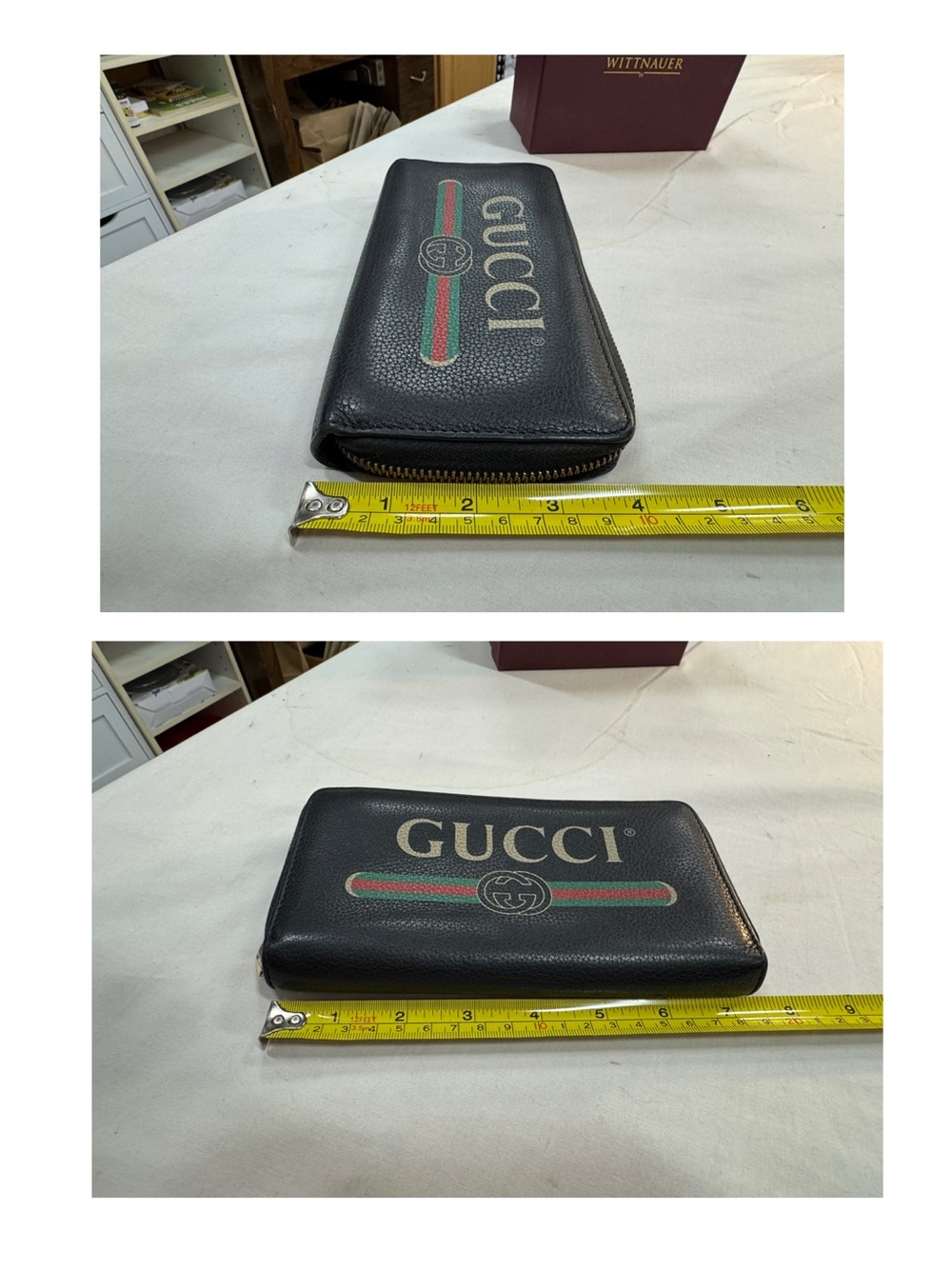 Gucci Black Leather Zip-Around Wallet with Green and Red Stripe Logo - Picture 9 of 9
